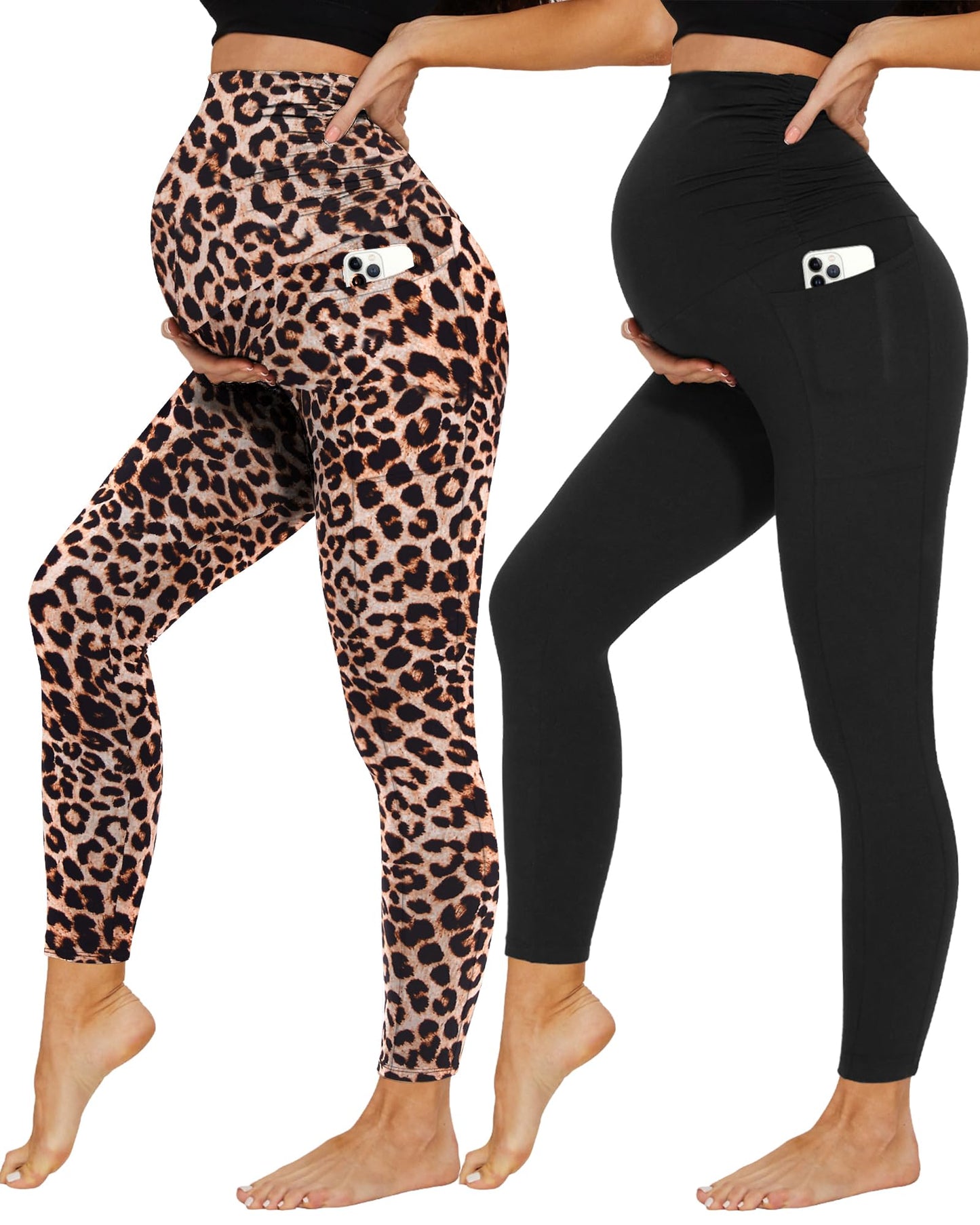 2 Pack Maternity Leggings Over Bump with Pockets High Waist