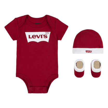 Levi's Baby Boys' Classic Batwing Infant Hat Bodysuit Bootie Set 3pc Toddler