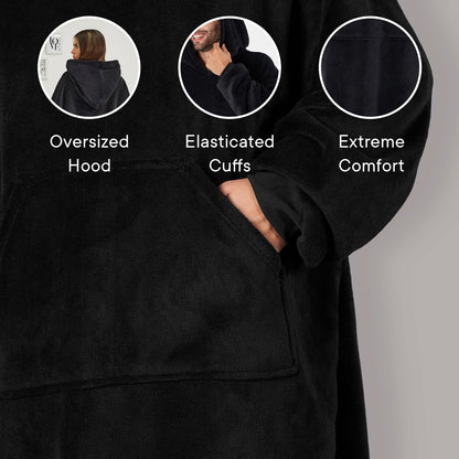 Sienna Extra Long Oversized Blanket Hoodie Wearable Throw with Pockets Sleeves Soft Sherpa Fleece Wearable Throw Giant Sweatshirt, Charcoal Grey