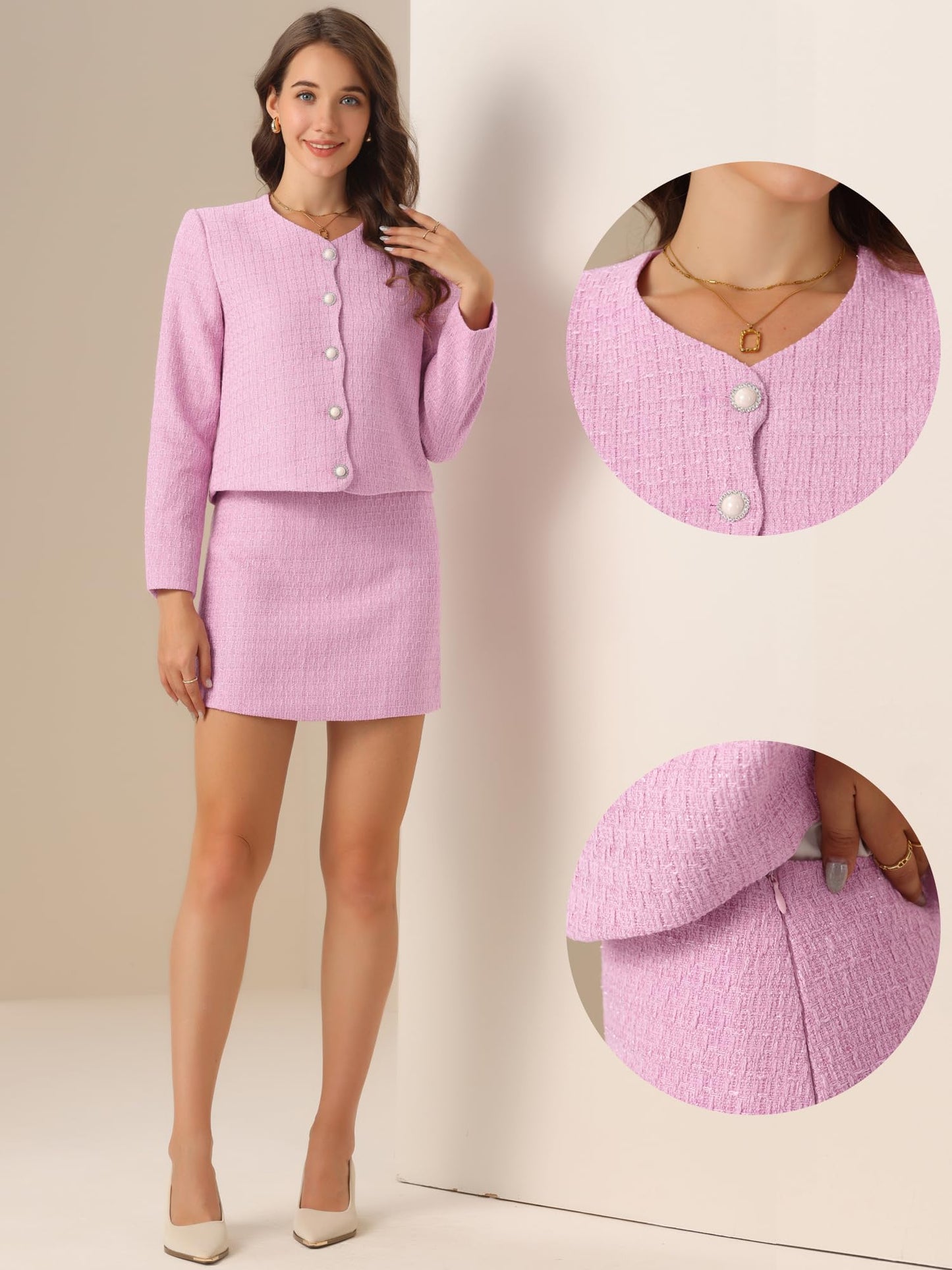 Allegra K Tweed Blazer Set for Women