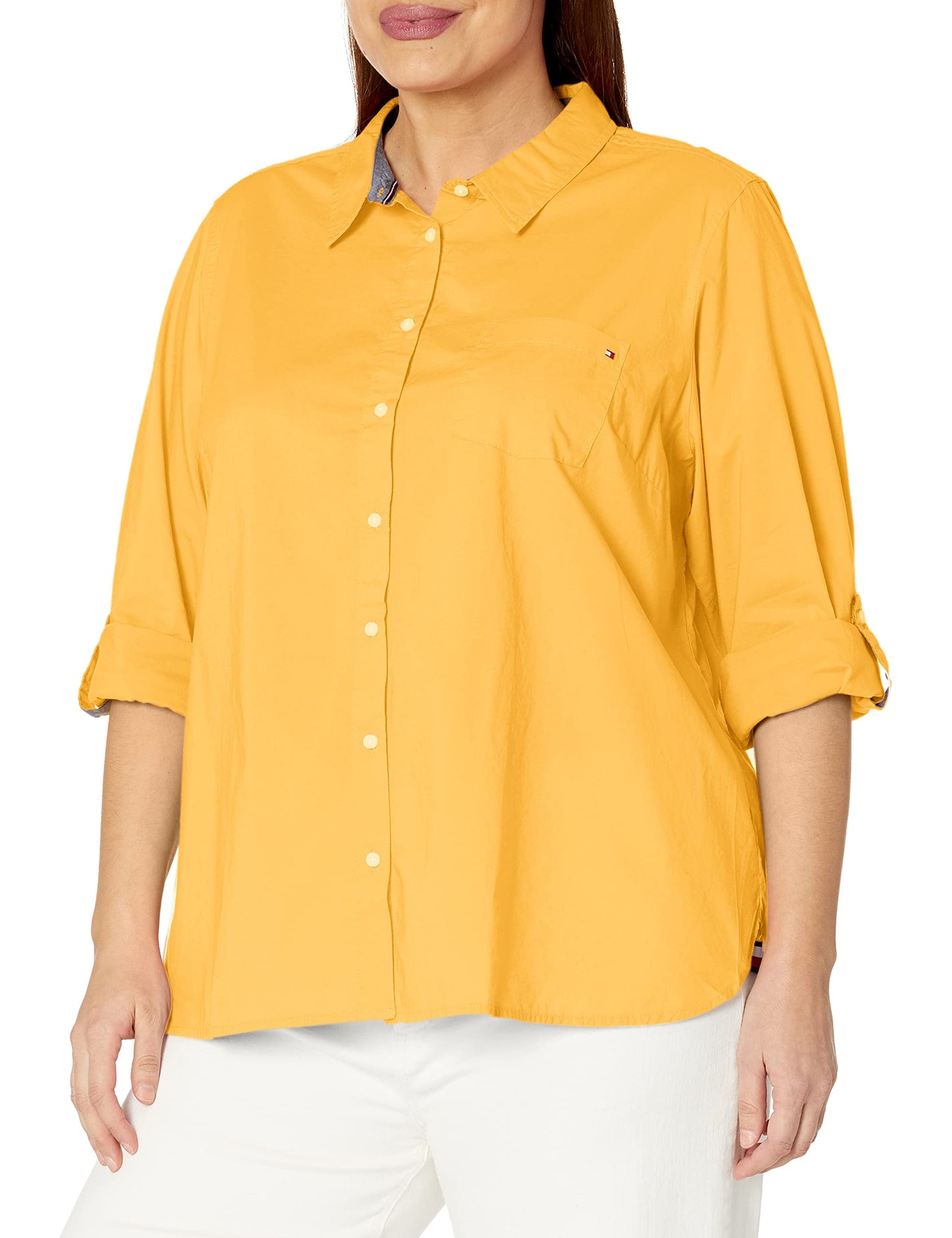 Tommy Hilfiger Women's Plaid Roll Tab Top Button Down Shirt