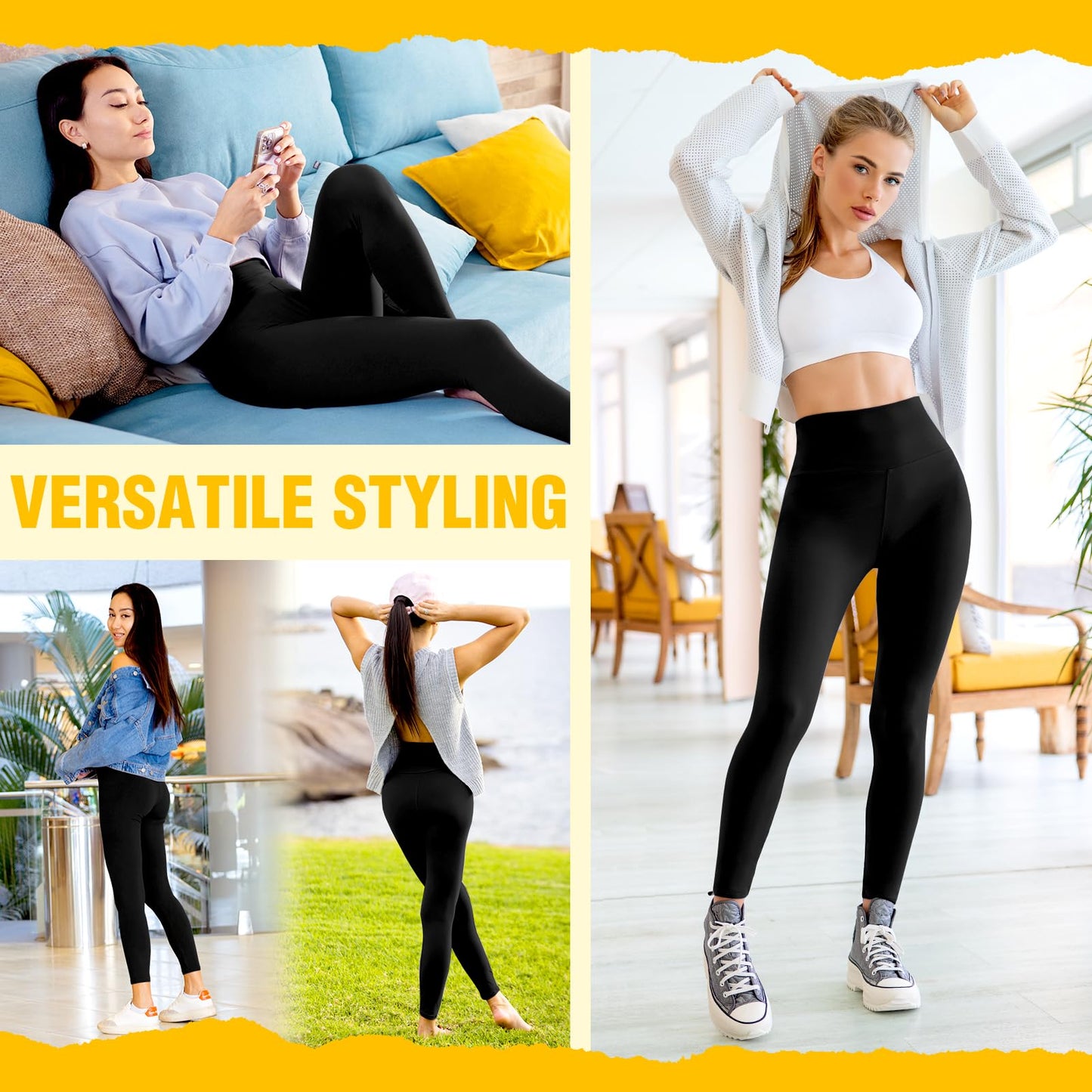 3 Pack Black Leggings for Women