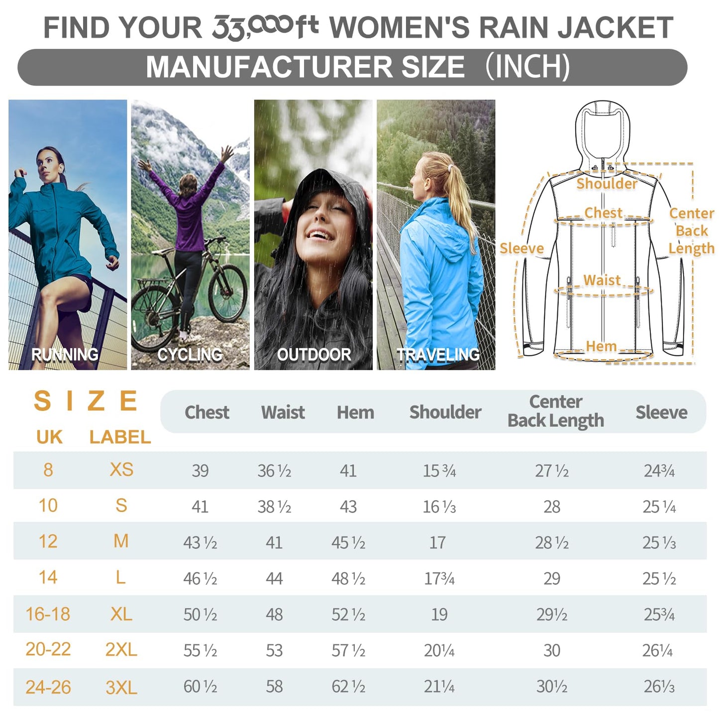 33,000ft Women's Waterproof Packable Rain Jacket