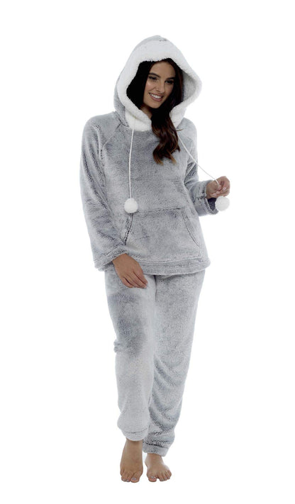 Daisy Dreamer Women's Shimmer Fleece Pyjamas, Fluffy Soft Hooded Twosie Pyjama Set, Size 8-22, LN769