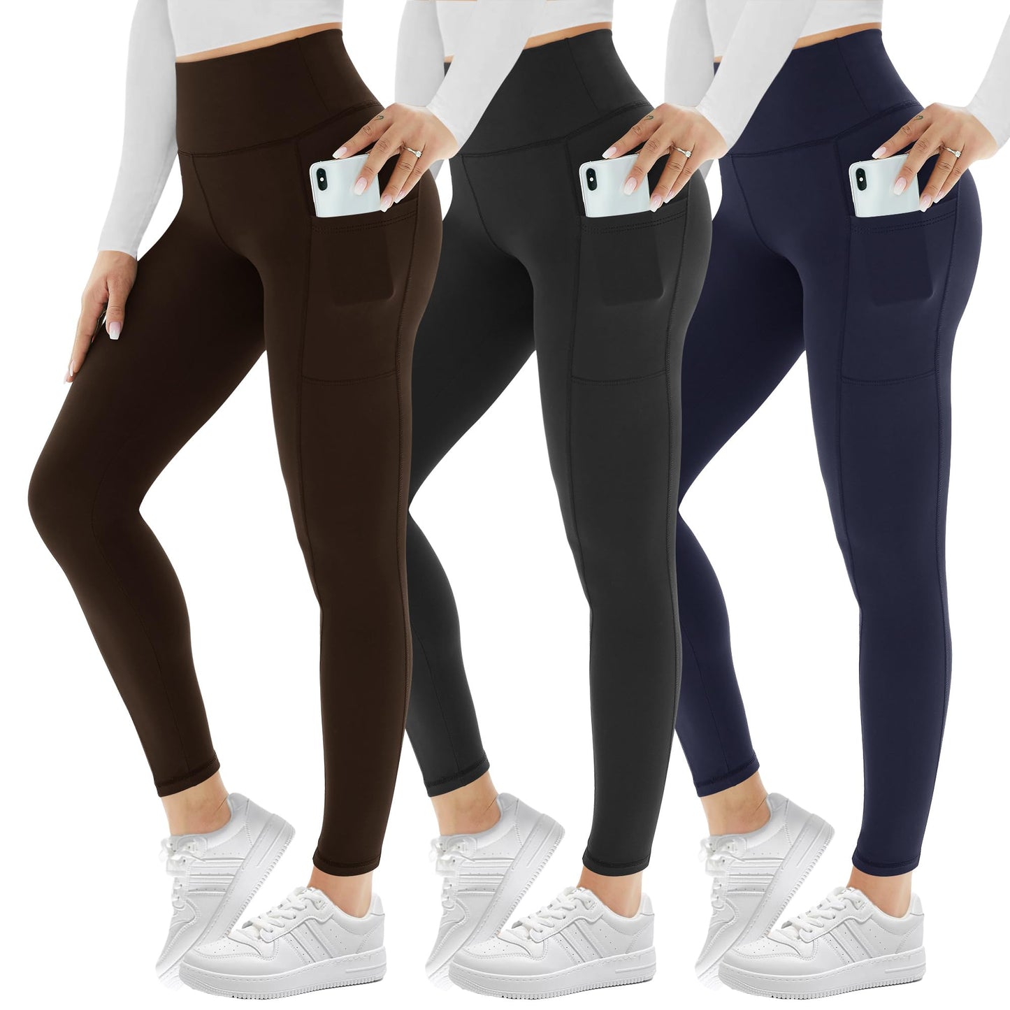 3 Pack Leggings for Women with Pockets High Waist Gym Leggings