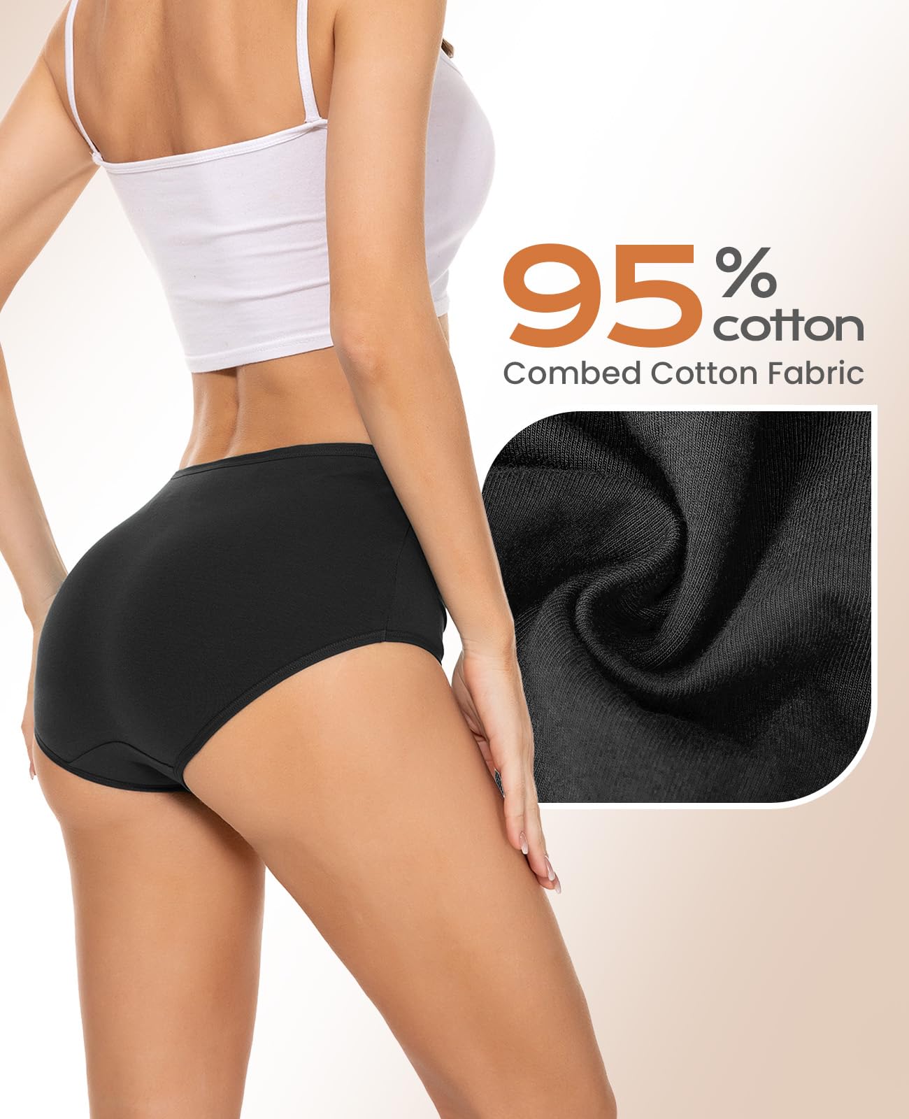 PULIOU Ladies High Waisted Cotton Underwear Panties