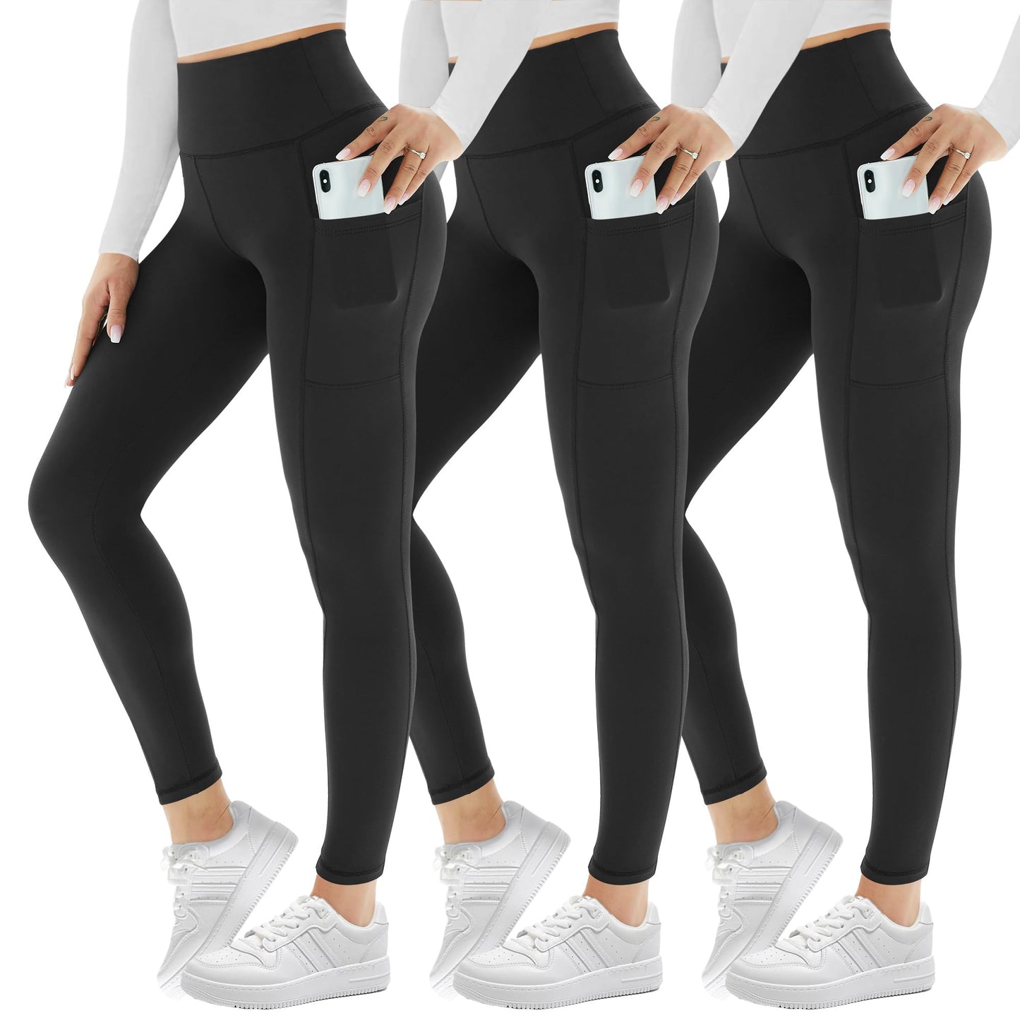 3 Pack Leggings for Women with Pockets High Waist Gym Leggings
