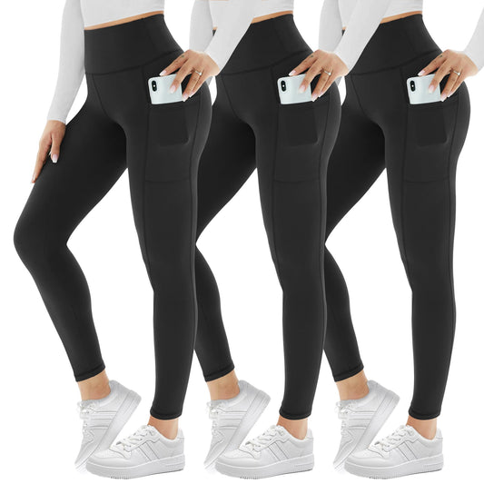 3 Pack Leggings for Women with Pockets High Waist Gym Leggings
