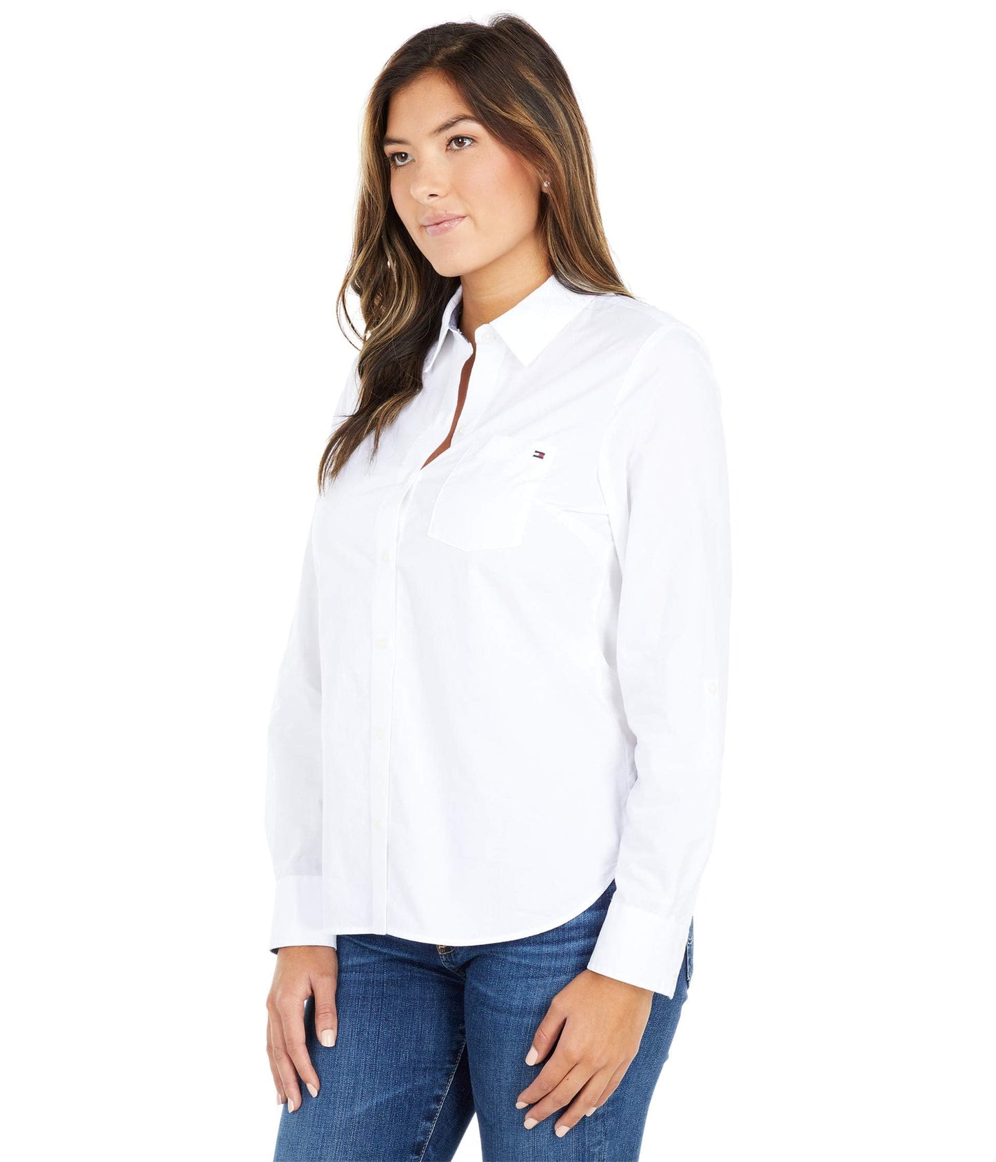 Tommy Hilfiger Women's Plaid Roll Tab Top Button Down Shirt