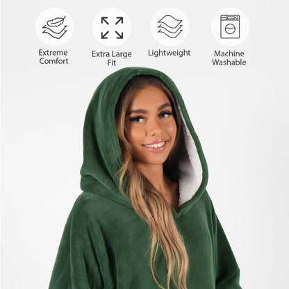 Sienna Extra Long Oversized Blanket Hoodie Wearable Throw with Pockets Sleeves Soft Sherpa Fleece Wearable Throw Giant Sweatshirt, Charcoal Grey