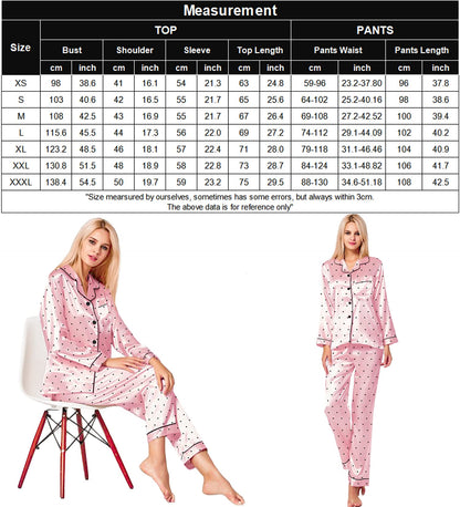 SWOMOG Women's Pyjama Set Silk Satin Long Sleeve Button Down Pyjamas Two Piece Comfy Sleepwear and Loungewear Set