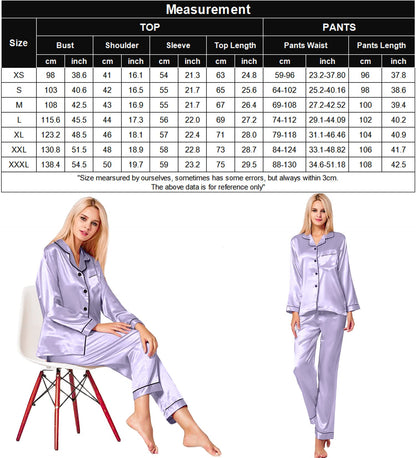 SWOMOG Women's Pyjama Set Silk Satin Long Sleeve Button Down Pyjamas Two Piece Comfy Sleepwear and Loungewear Set