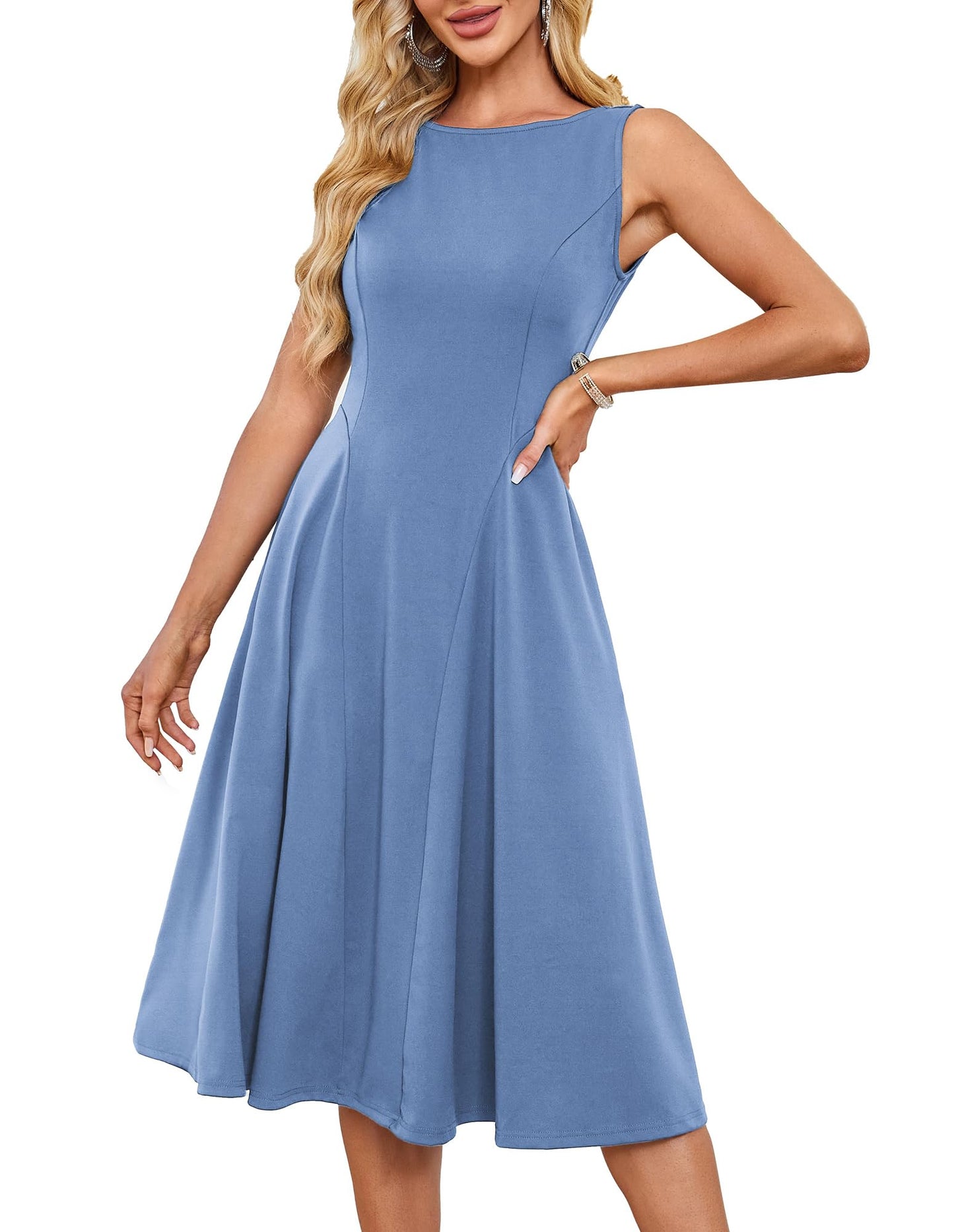 GRACE KARIN Women Vintage Cocktail Dress Swing A-Linie Solid Midi Waist Dress