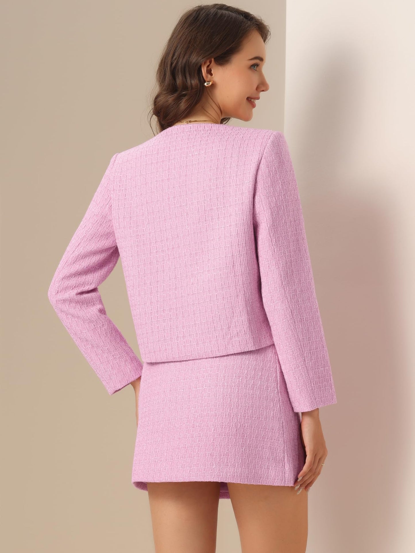 Allegra K Tweed Blazer Set for Women