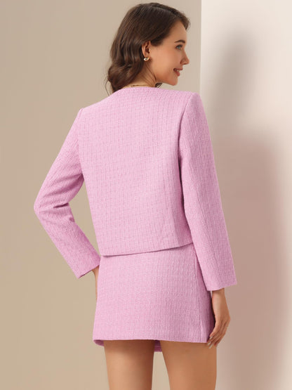 Allegra K Tweed Blazer Set for Women