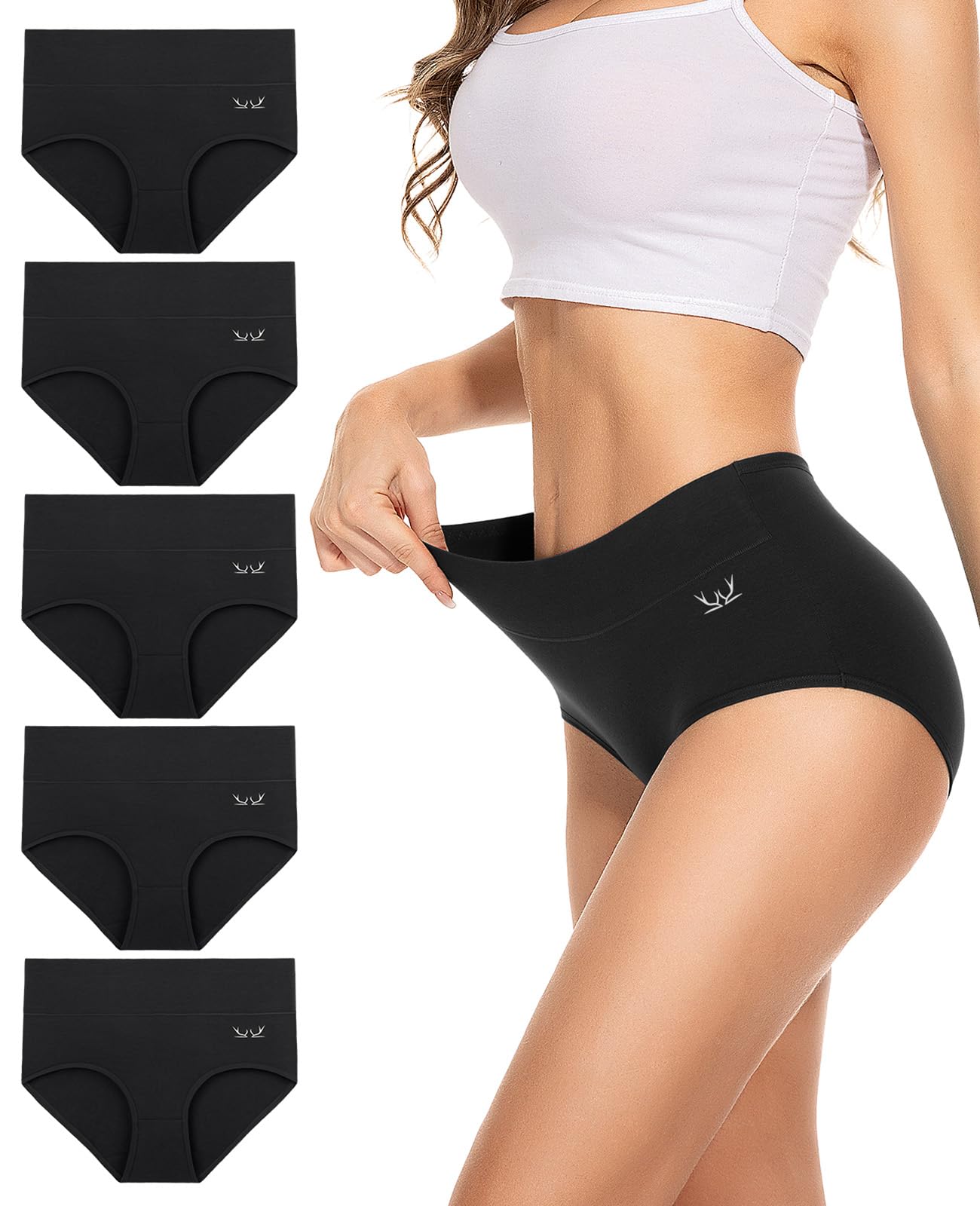 PULIOU Ladies High Waisted Cotton Underwear Panties