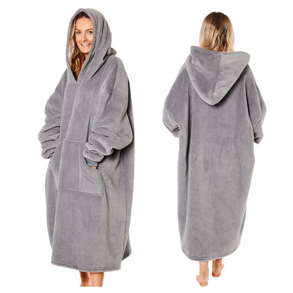 Sienna Extra Long Oversized Blanket Hoodie Wearable Throw with Pockets Sleeves Soft Sherpa Fleece Wearable Throw Giant Sweatshirt, Charcoal Grey