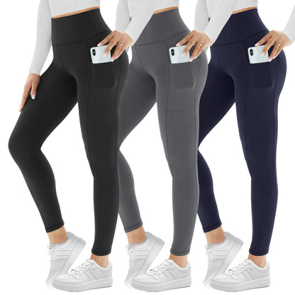 3 Pack Leggings for Women with Pockets High Waist Gym Leggings