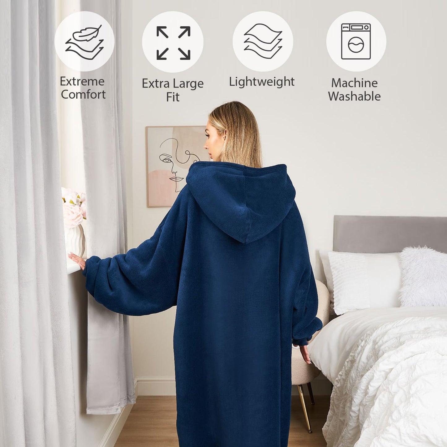 Sienna Extra Long Oversized Blanket Hoodie Wearable Throw with Pockets Sleeves Soft Sherpa Fleece Wearable Throw Giant Sweatshirt, Charcoal Grey