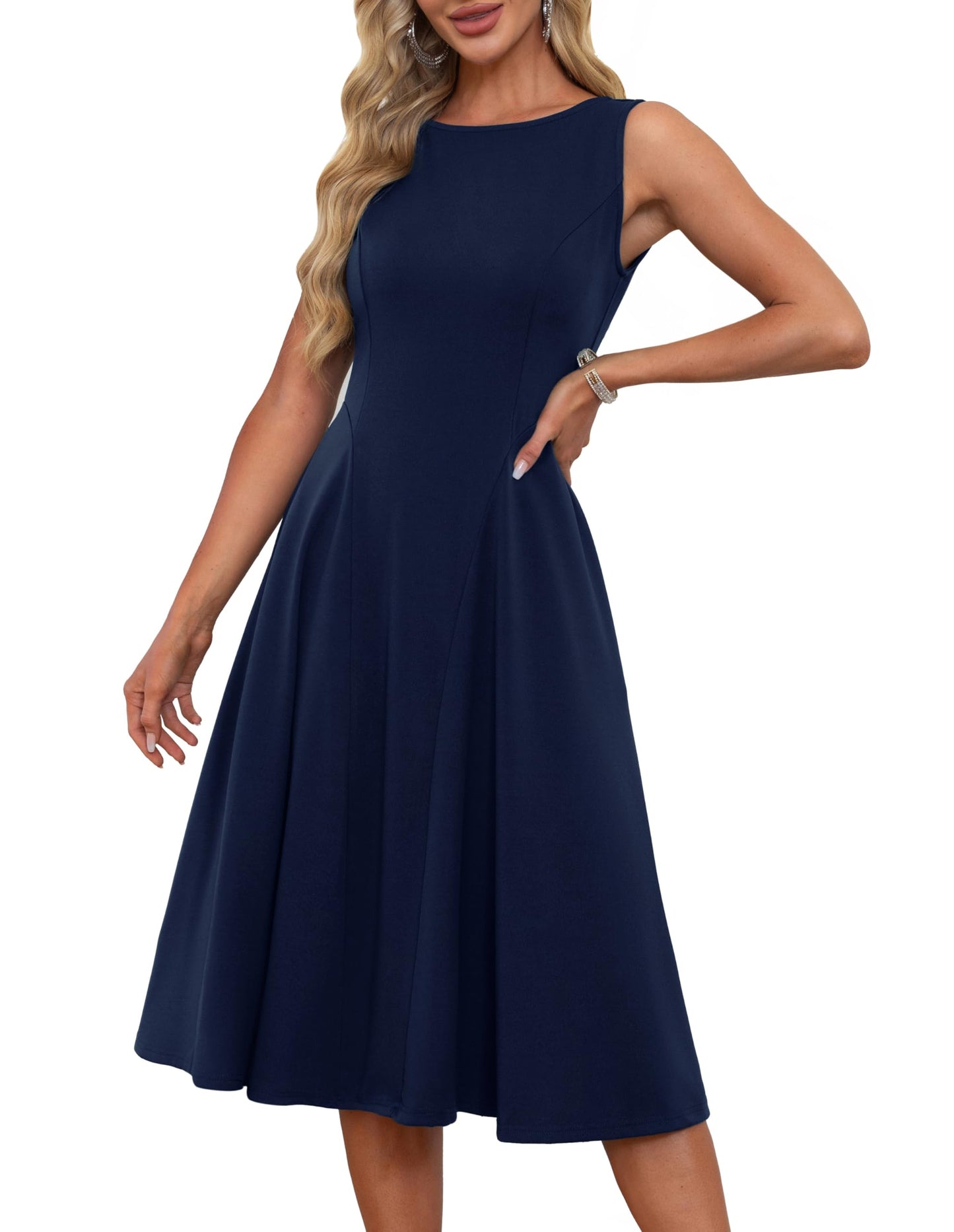 GRACE KARIN Women Vintage Cocktail Dress Swing A-Linie Solid Midi Waist Dress