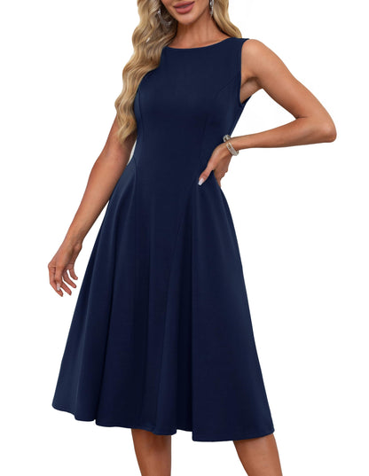 GRACE KARIN Women Vintage Cocktail Dress Swing A-Linie Solid Midi Waist Dress