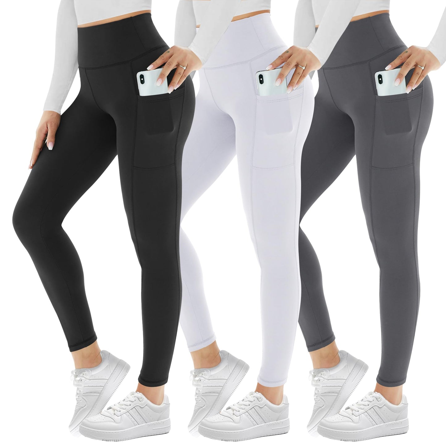 3 Pack Leggings for Women with Pockets High Waist Gym Leggings
