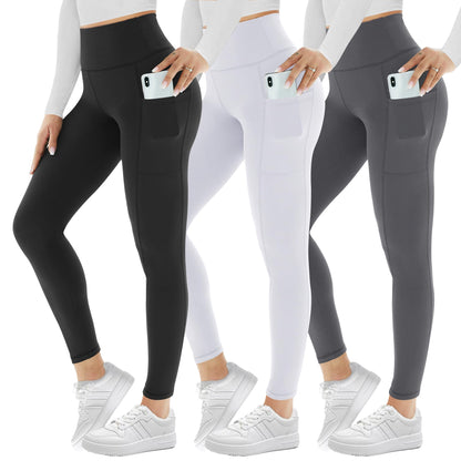 3 Pack Leggings for Women with Pockets High Waist Gym Leggings