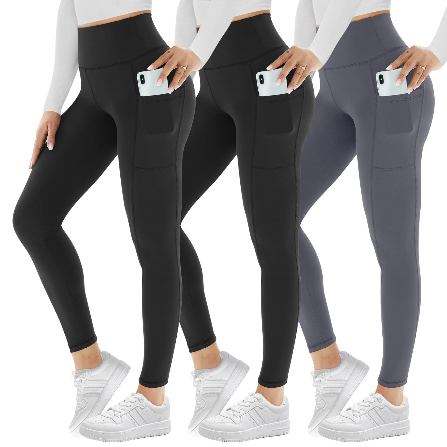 3 Pack Leggings for Women with Pockets High Waist Gym Leggings
