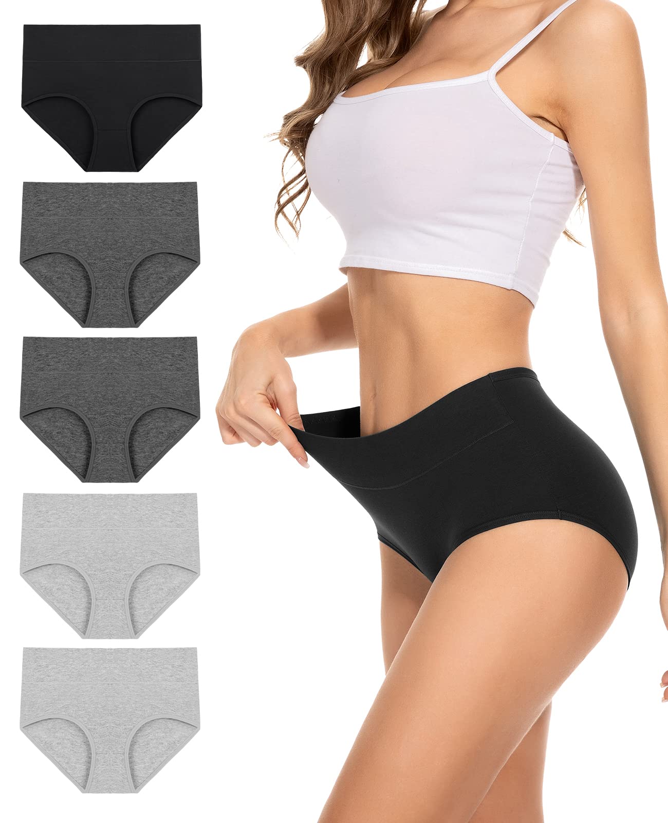 PULIOU Ladies High Waisted Cotton Underwear Panties