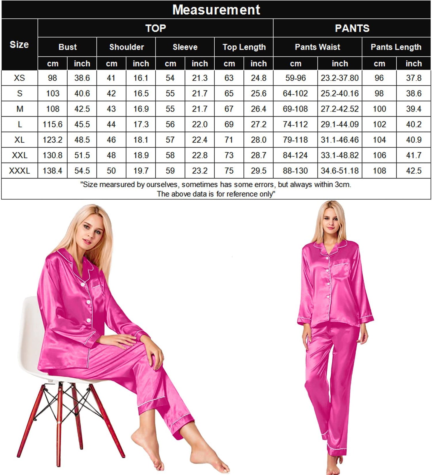 SWOMOG Women's Pyjama Set Silk Satin Long Sleeve Button Down Pyjamas Two Piece Comfy Sleepwear and Loungewear Set