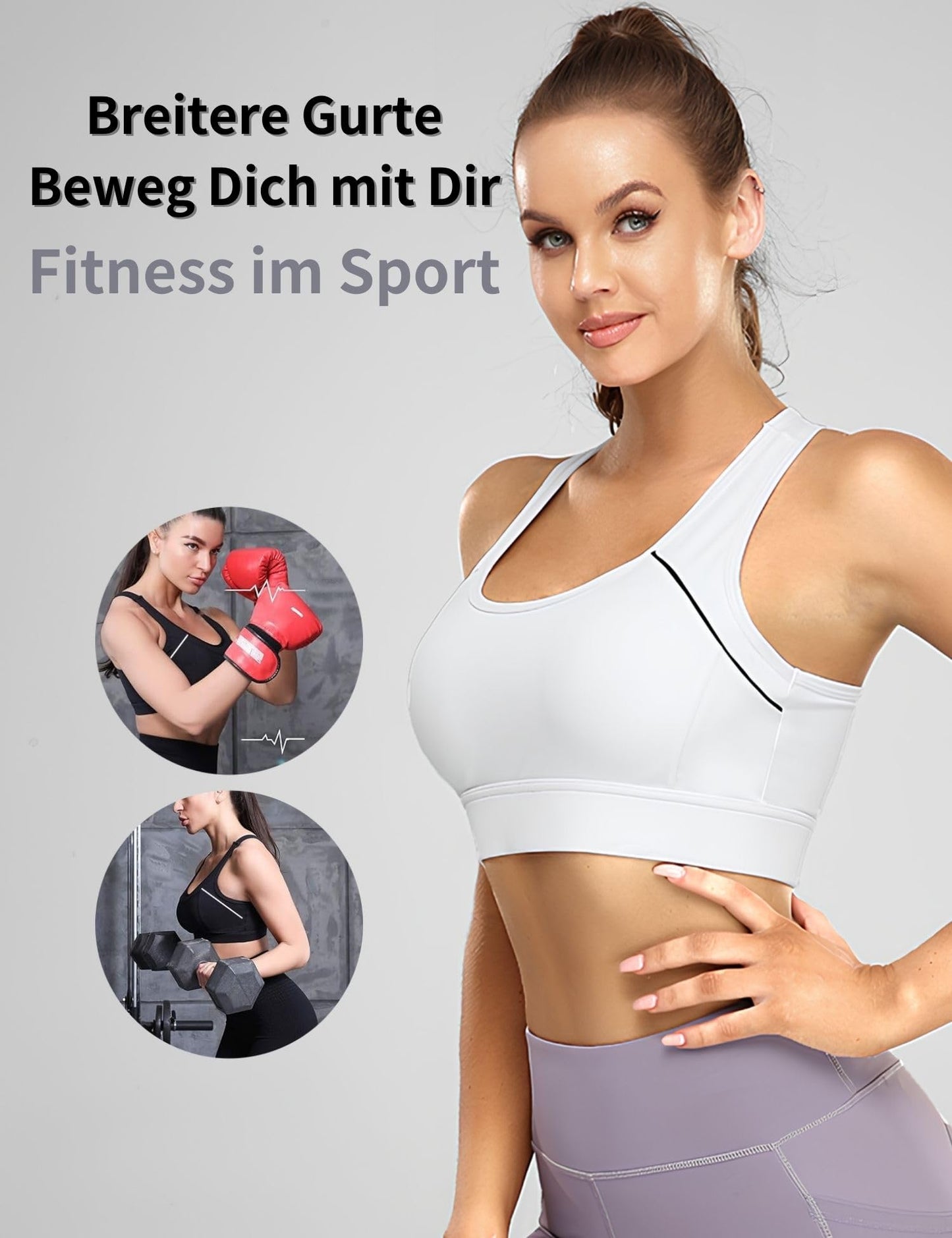 Paeceioni Women's Sports Bra, High Support, White, Regular