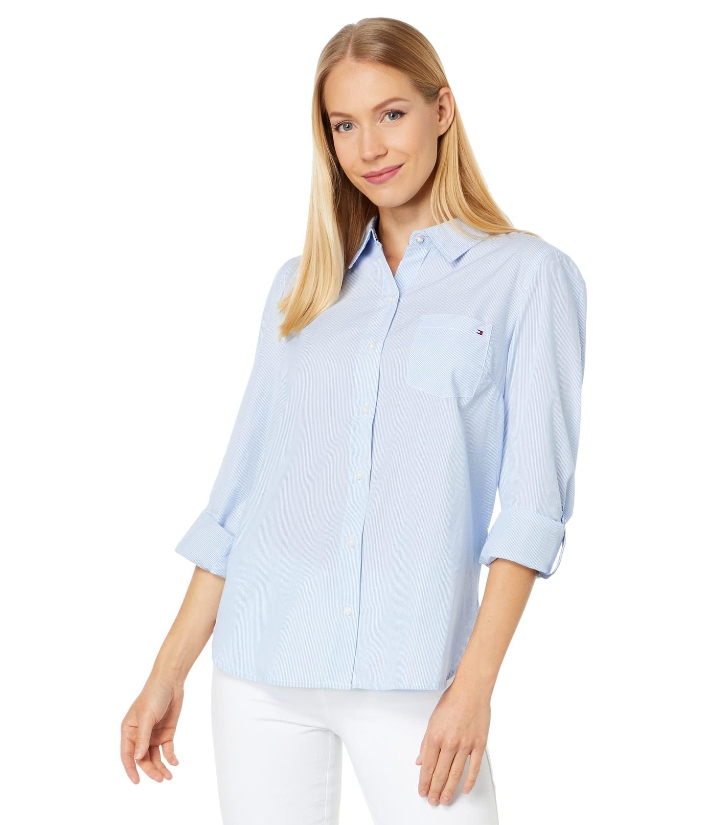 Tommy Hilfiger Women's Plaid Roll Tab Top Button Down Shirt