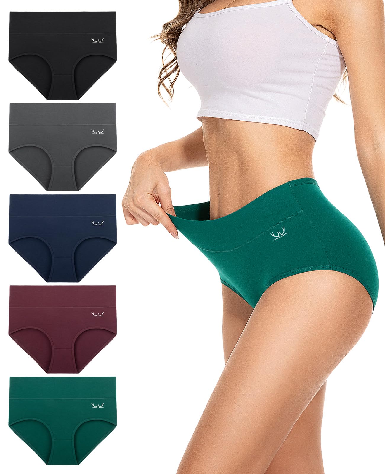 PULIOU Ladies High Waisted Cotton Underwear Panties