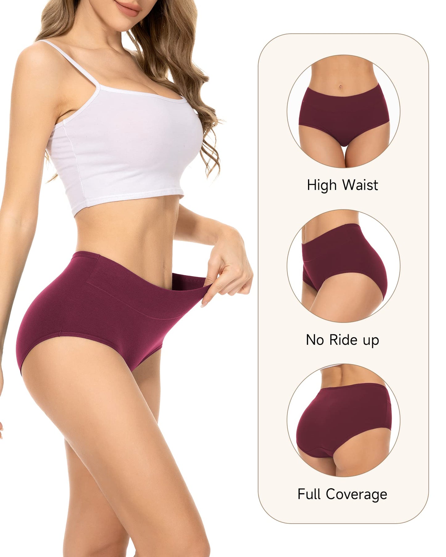 PULIOU Ladies High Waisted Cotton Underwear Panties
