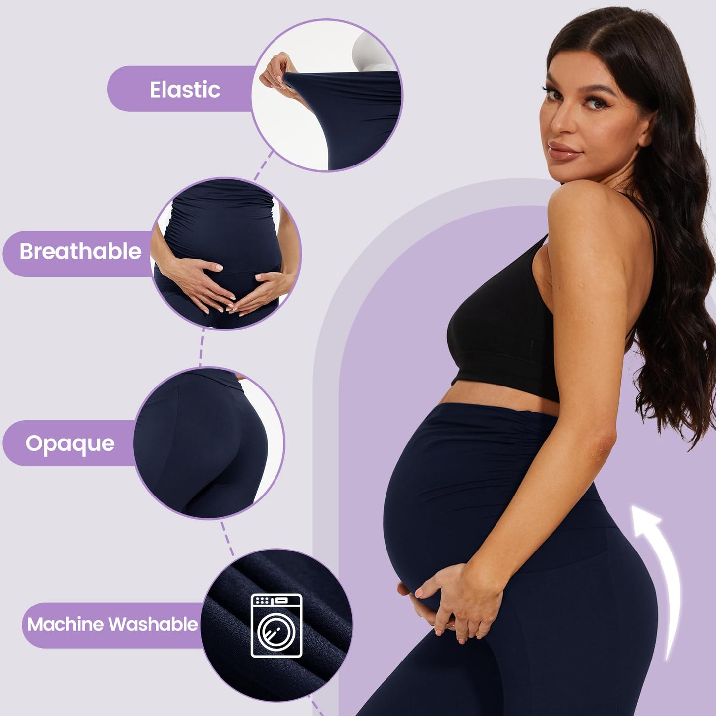 2 Pack Maternity Leggings Over Bump with Pockets High Waist