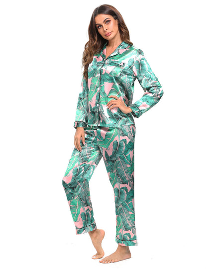 SWOMOG Women's Pyjama Set Silk Satin Long Sleeve Button Down Pyjamas Two Piece Comfy Sleepwear and Loungewear Set