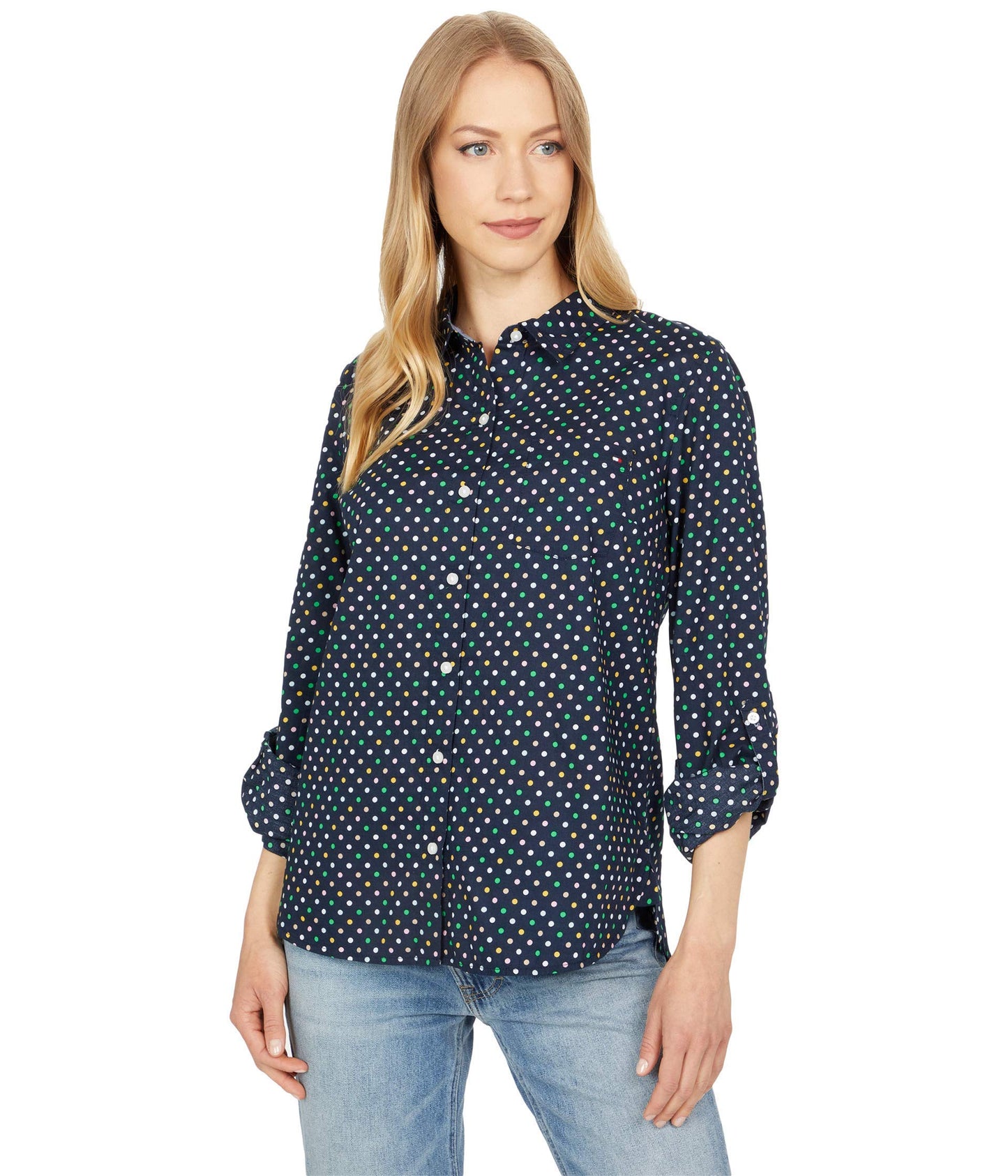 Tommy Hilfiger Women's Plaid Roll Tab Top Button Down Shirt