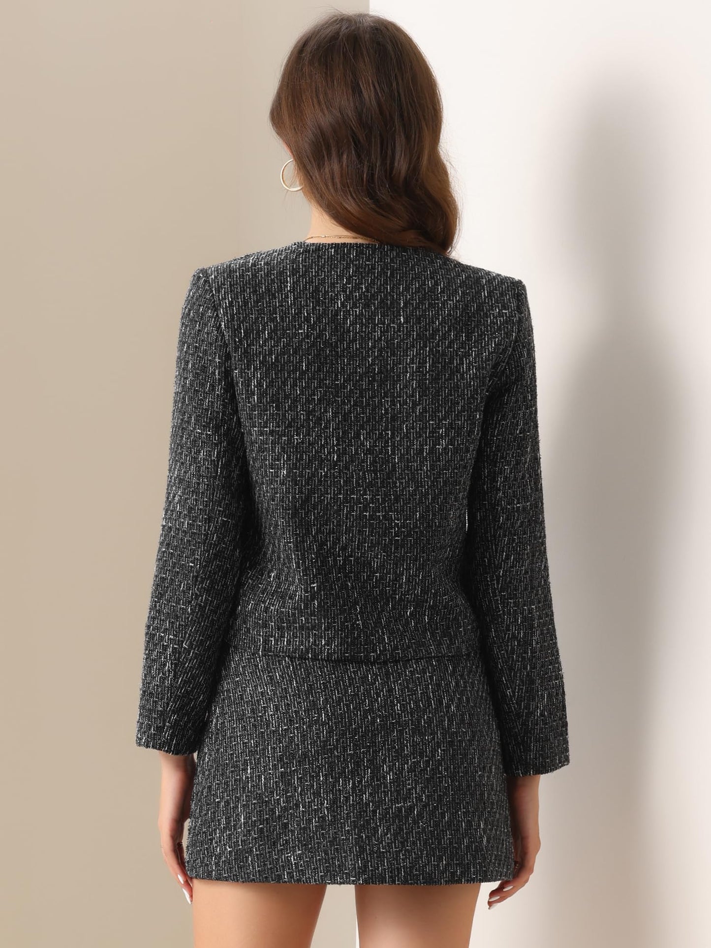 Allegra K Tweed Blazer Set for Women