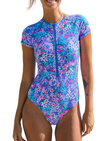 CUPSHE One Piece Swimsuit for Women High Neck Zipper Short Sleeve Bathing Suit