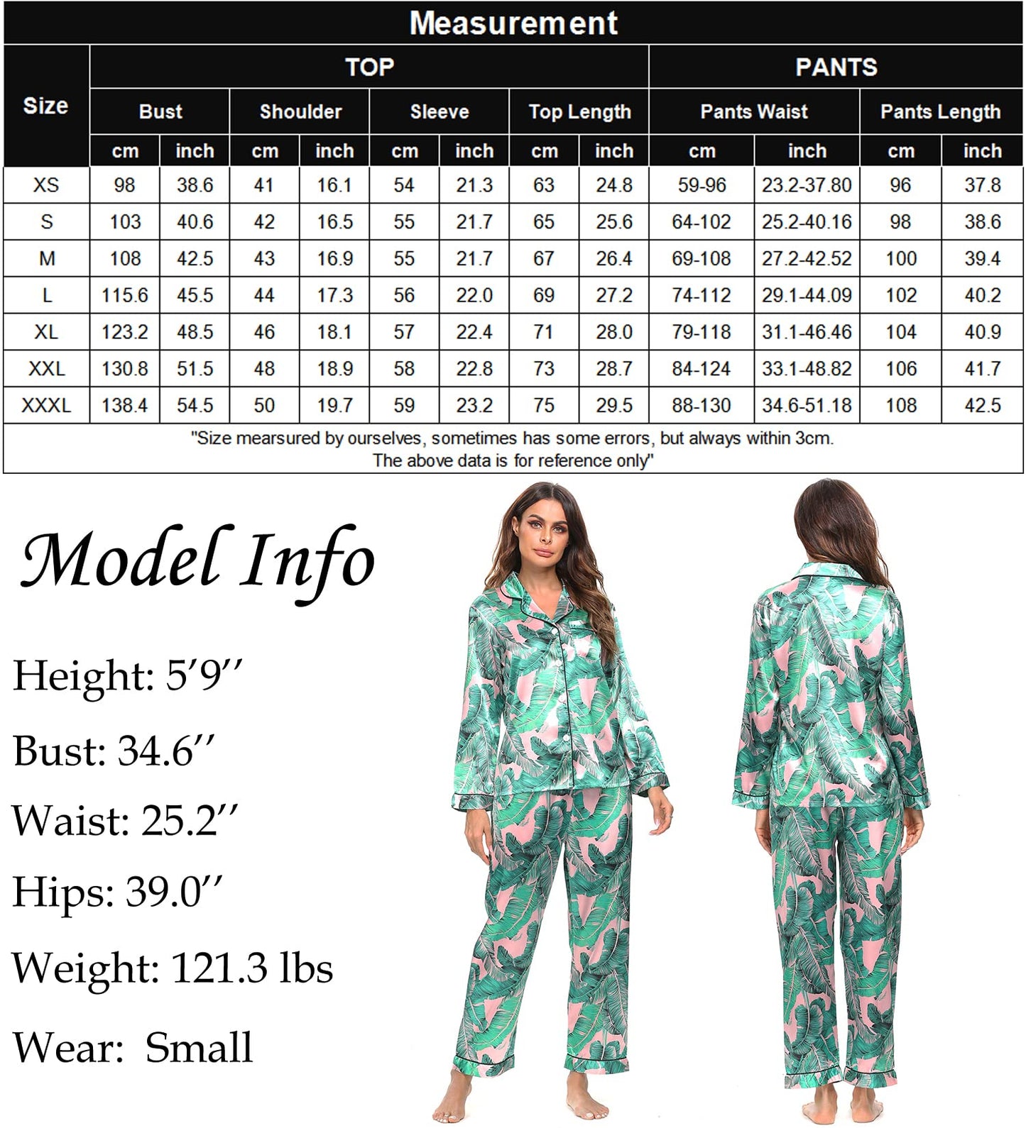 SWOMOG Women's Pyjama Set Silk Satin Long Sleeve Button Down Pyjamas Two Piece Comfy Sleepwear and Loungewear Set