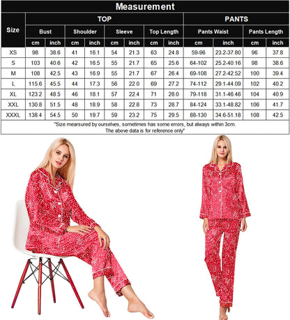 SWOMOG Women's Pyjama Set Silk Satin Long Sleeve Button Down Pyjamas Two Piece Comfy Sleepwear and Loungewear Set