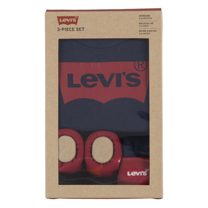 Levi's Baby Boys' Classic Batwing Infant Hat Bodysuit Bootie Set 3pc Toddler