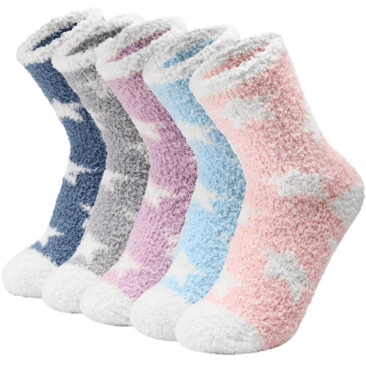 YANGTE 5 Pairs Fluffy Socks for Women and Girls, Warm Soft Fuzzy Thick Cozy Home Slipper Bed Ladies Socks for Winter Size 4-7