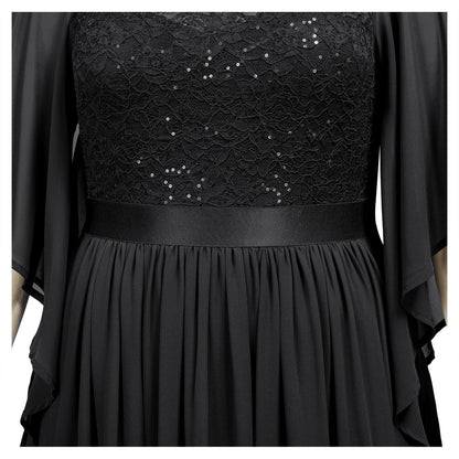 MISSMAY Women's Plus Size Elegant Butterfly Sleeve Chiffon Sequin Lace Bodice Evening Party Long Dress