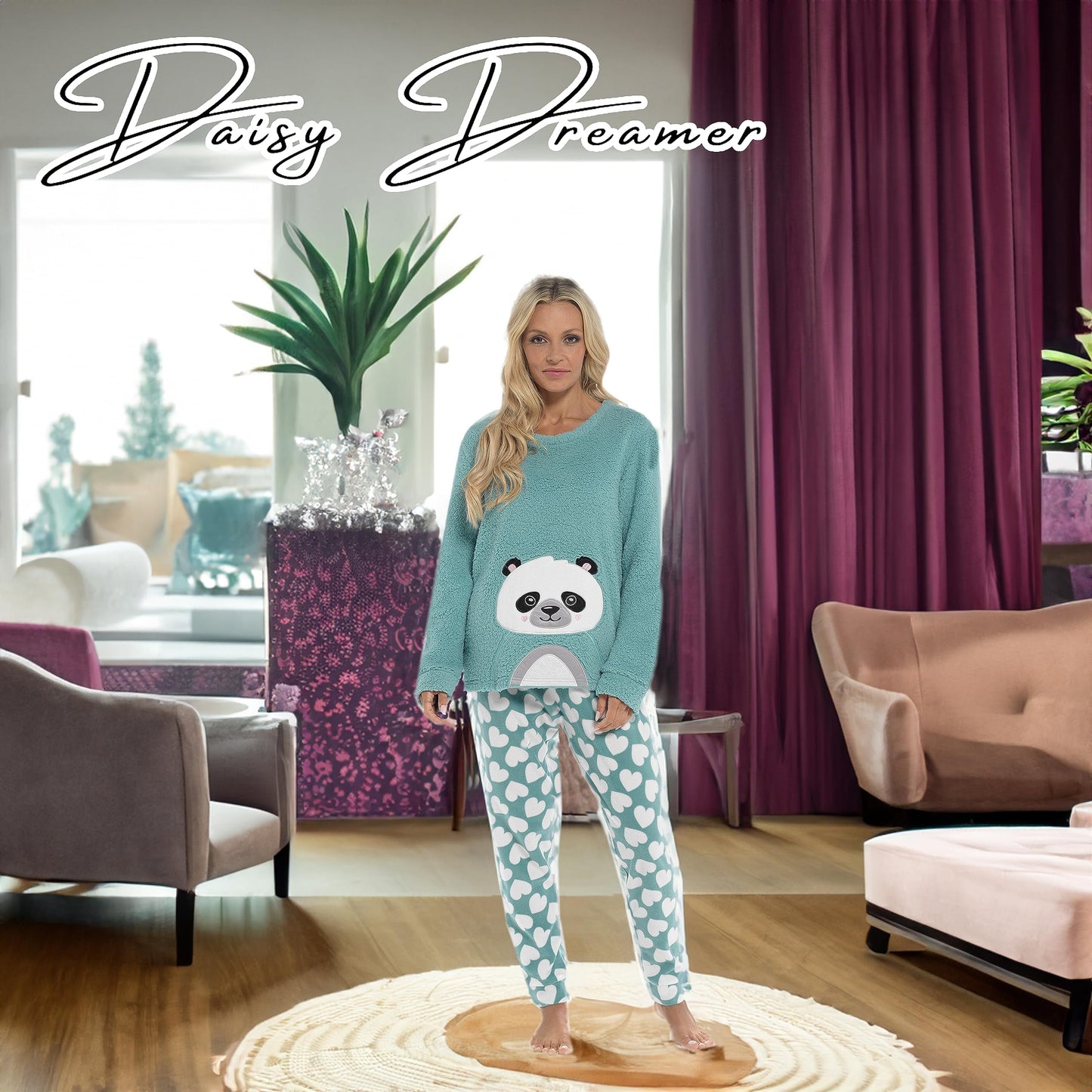 Daisy Dreamer Womens Snuggle Fleece Pyjama Set Ladies Loungewear Pyjamas Warm Soft Fleece Pj Lounge Sets