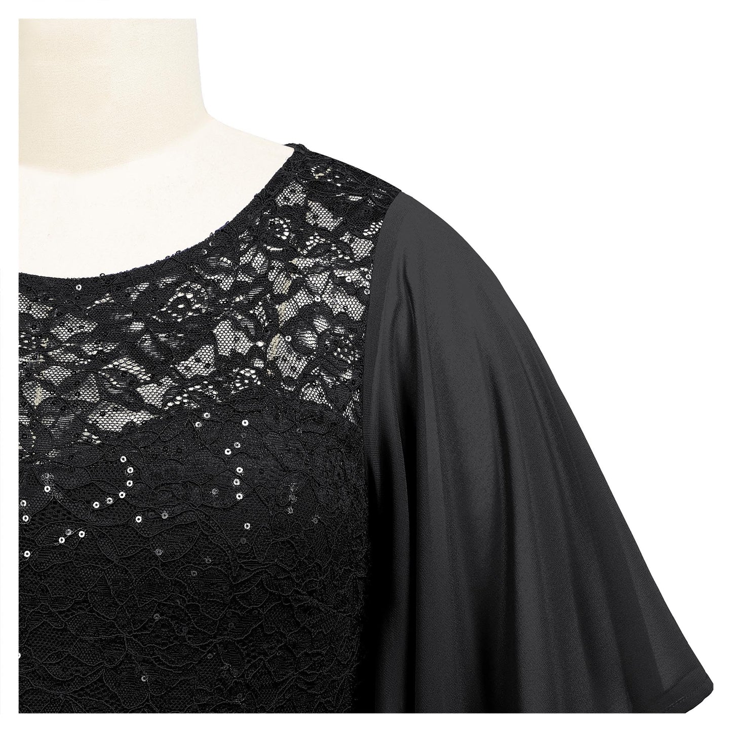 MISSMAY Women's Plus Size Elegant Butterfly Sleeve Chiffon Sequin Lace Bodice Evening Party Long Dress