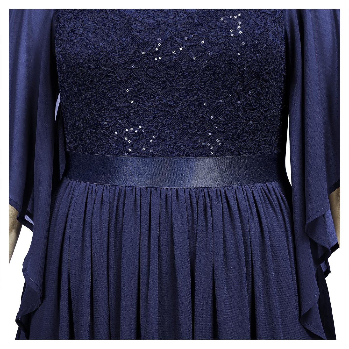 MISSMAY Women's Plus Size Elegant Butterfly Sleeve Chiffon Sequin Lace Bodice Evening Party Long Dress