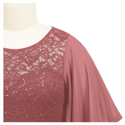 MISSMAY Women's Plus Size Elegant Butterfly Sleeve Chiffon Sequin Lace Bodice Evening Party Long Dress