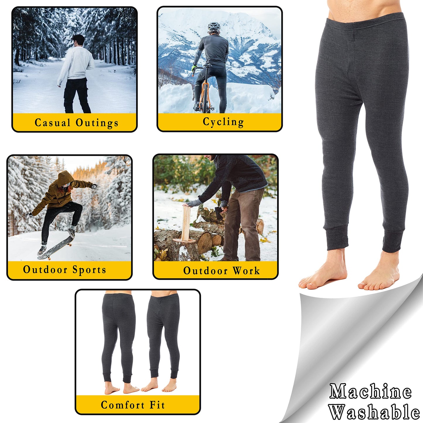 Heatwave® Pack of 2 Men's Thermal Trousers Long Johns Warm Underwear Baselayer, S M L XL XXL Thermals