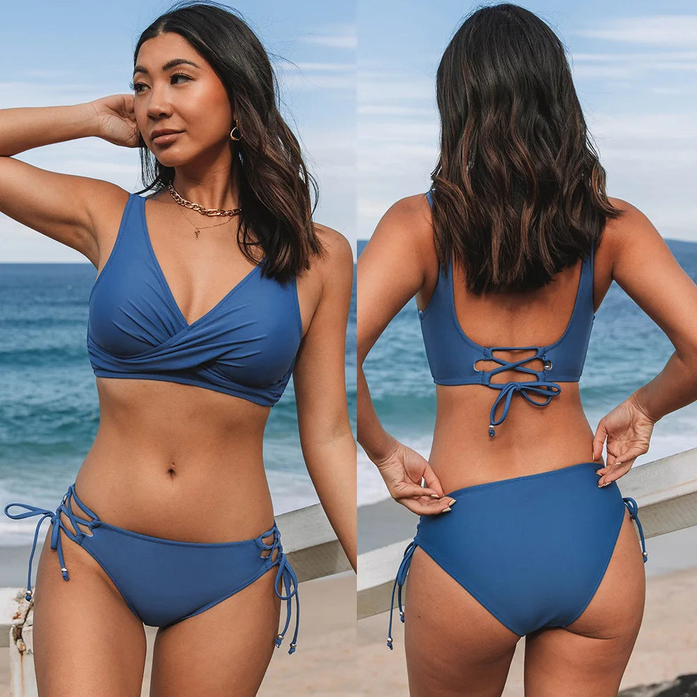 CUPSHE Yellow And Lemon Print Mid-Waist Bikini Sets